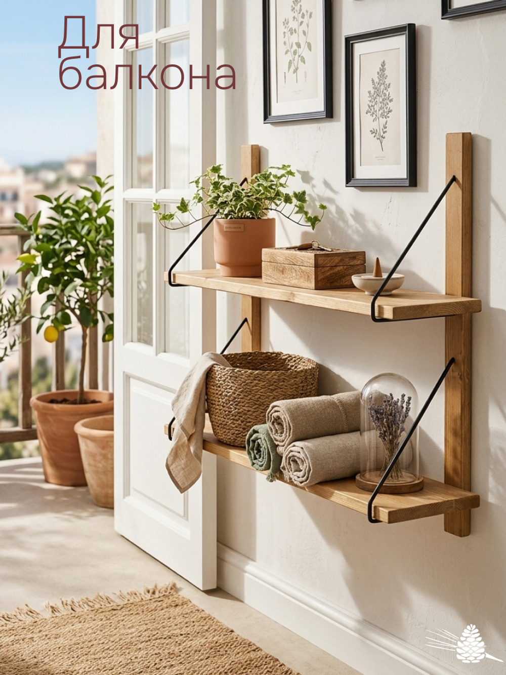 Полка настенная, 80х19х60, Alina, для ванной, стеллаж деревянный, MAKOSA