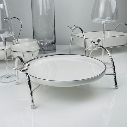 Lenardi 163-034 Круглое блюдо 25,5 см на подставке MELODY в под.уп.(х8)Фарфор, металл