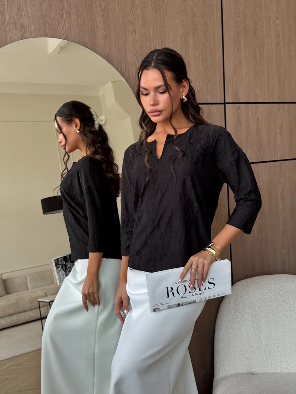 Блузка нарядная трикотажная офисная рукав 3 4