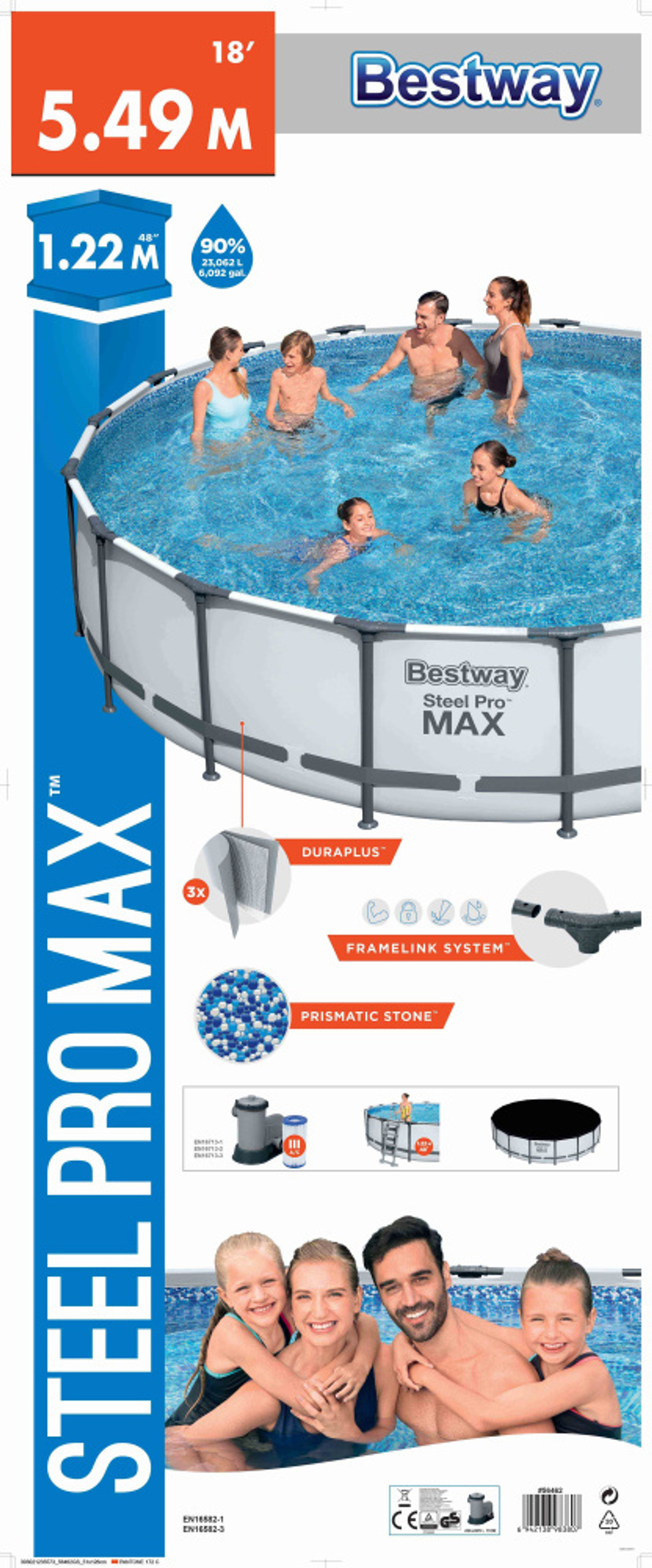 Каркасный бассейн Bestway 549х122 см + фильтр-насос 5678 л/ч, тент, лестница (56462 BW)