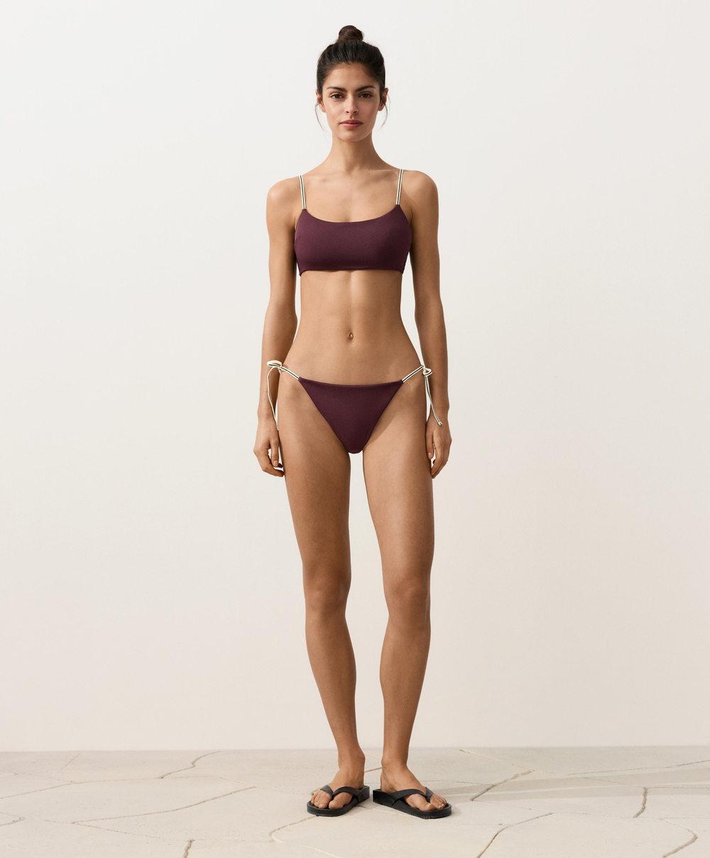 OYSHO Топ бикини с контрастными бретельками, темно-сливовый