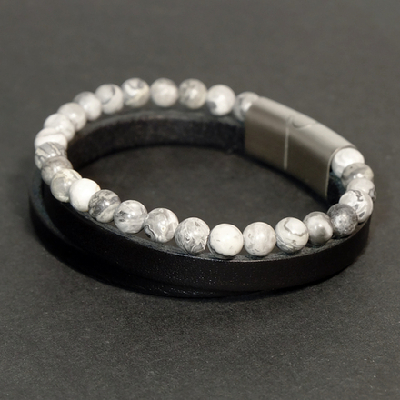 Браслет из натуральной кожи и бусин яшмы