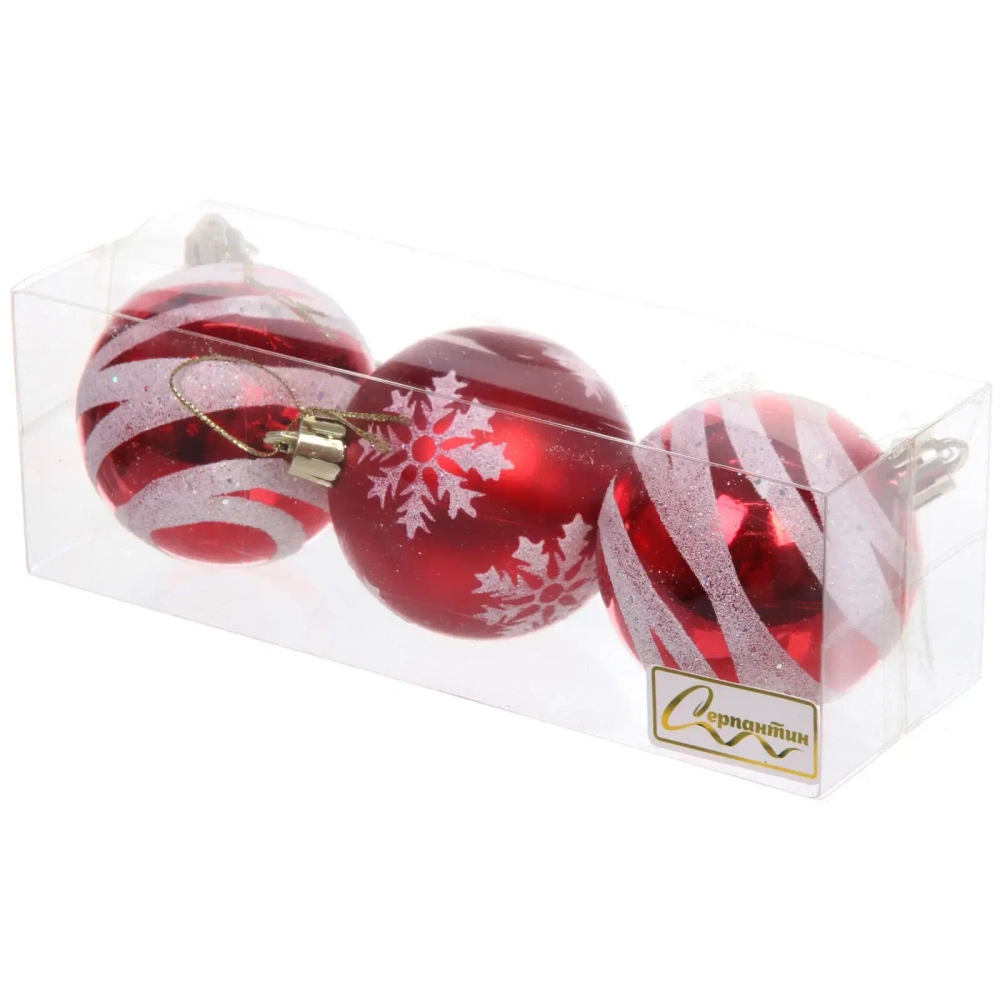 Новогодние шары 6 см (набор 3 шт) «Загадка», Красный