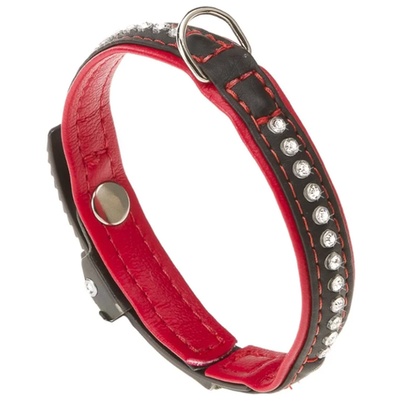 Ошейник lux c12/22 эко-кожа со стразами, микрорегулировка, чёрно-красный