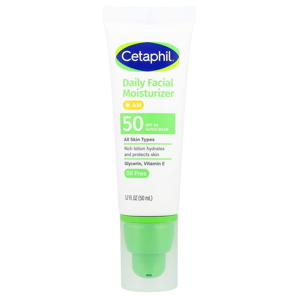 Cetaphil, увлажняющий крем для лица для ежедневного использования, солнцезащитный крем, SPF 50, без отдушек, 50 мл (1,7 жидк. унции)