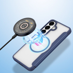 Чехол книжка синего цвета с поддержкой MagSafe для Samsung Galaxy S26, серия Skin X Pro Series от Dux Ducis