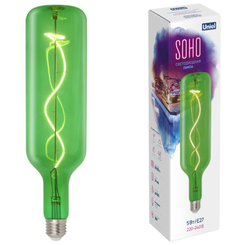 LED-SF21-5W/SOHO/E27/CW GREEN GLS77GR Лампа светодиодная SOHO. Зелёная колба. Спиральный филамент. Картон. ТМ Uniel