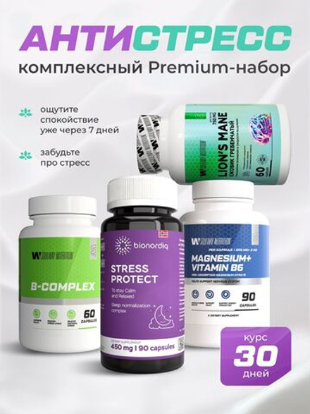Антистресс Комплекс SoulWay Магний B6 + BQ STRESS PROTECT + SoulWay В-комплекс + SoulWay Ежовик