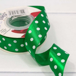 Лента Атласная 2,5см х 28м Сатин горох (Зеленый)