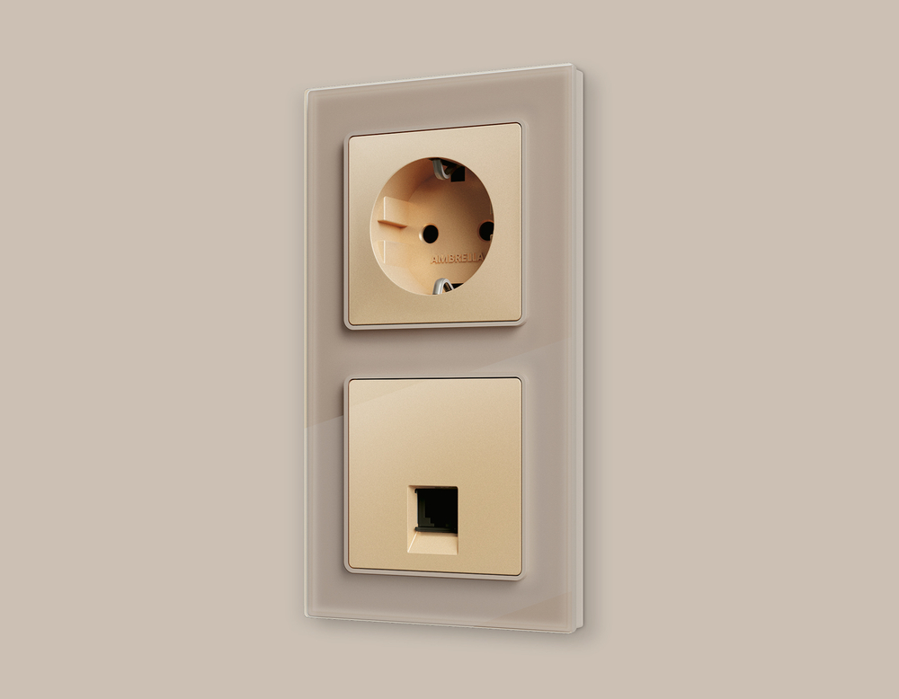 MA612010 Комплект механизма компьютерной розетки ALFA Шампань RJ-45(8P8C) CAT6 с шторкой QUANT (AP6120, VM188)