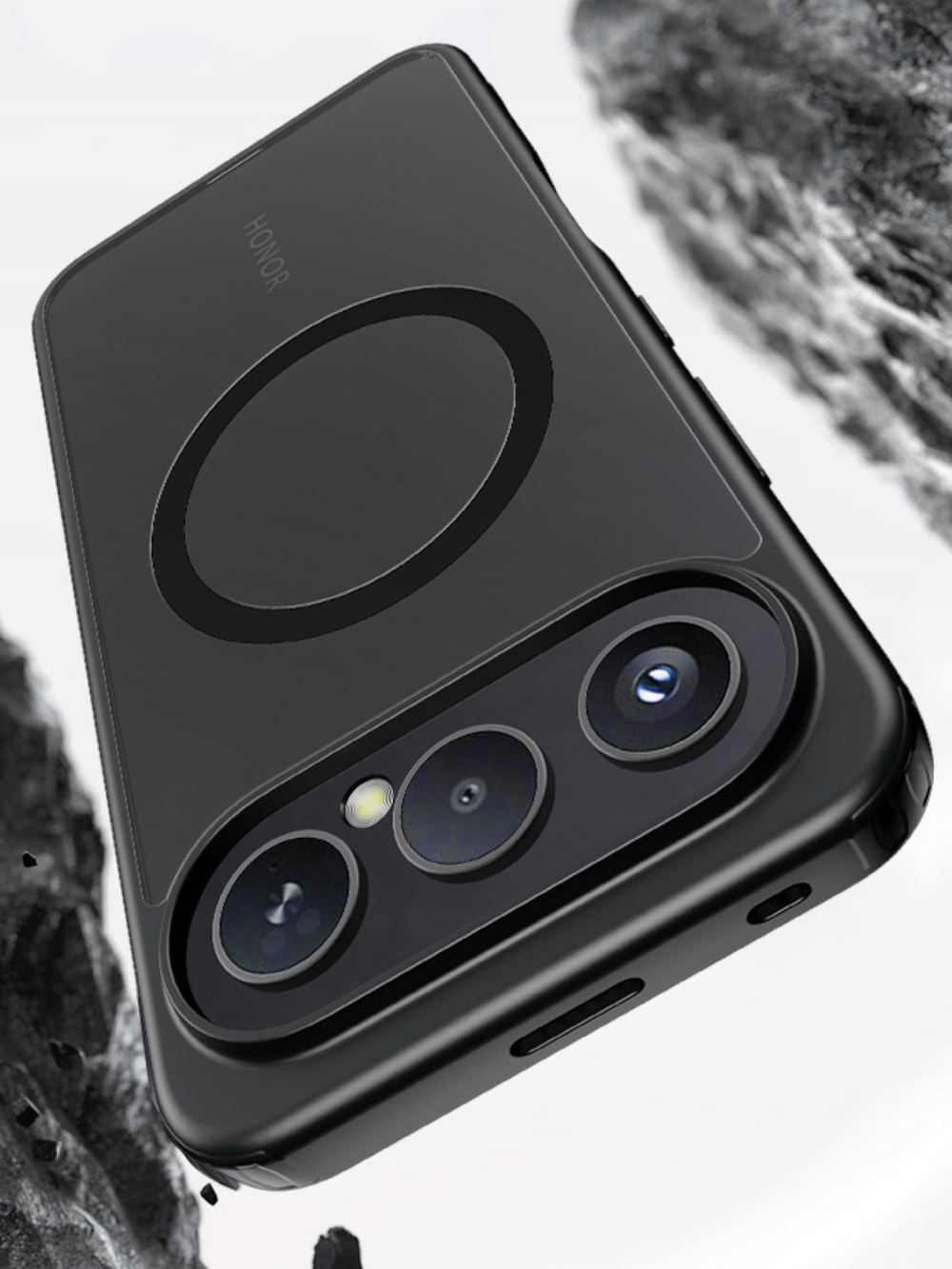 Чехол с Магсейф для Honor 500 / 500 Pro прозрачный матовый с черным бортом WLONS