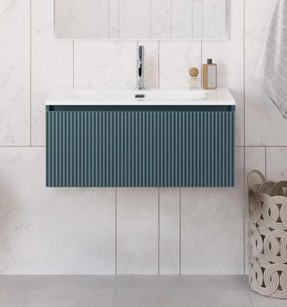 Тумба с раковиной подвесная BelBagno UNO-800-1C-SO-AO Голубой матовый, раковина белая BB-8099-80