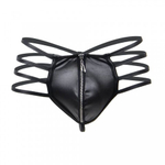 Кожаные мужские стринги Ohyeah Zipper Black, на молнии со стрепами, XL