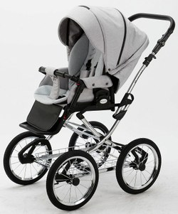 Детская коляска Adamex Porto Retro 2 в 1 PO-PS79 (СВ.СЕРЫЙ+Т.СЕРАЯ КОЖА)