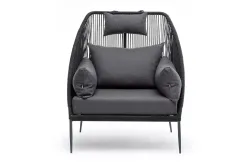 "Мадрид" кресло плетеное из роупа, каркас алюминий темно-серый (RAL7024) муар, роуп темно-серый круглый, ткань темно-серая 027