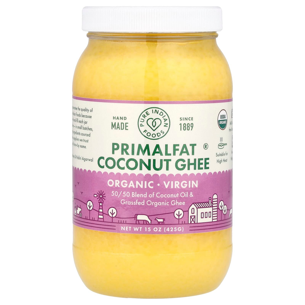 Pure Indian Foods, PrimalFat, органическое кокосовое масло и масло гхи холодного отжима, 425 г (15 унций)