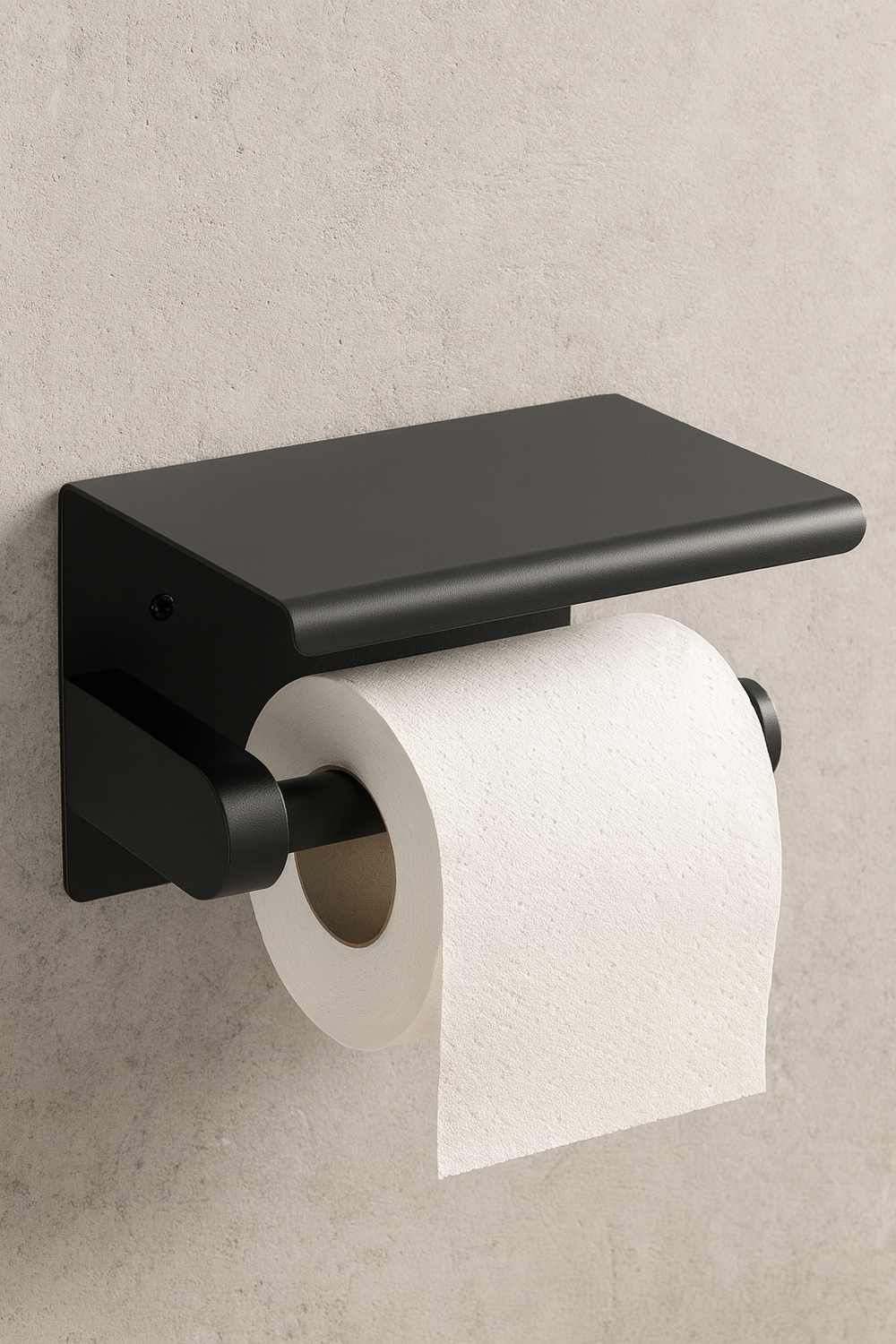 Держатель для туалетной бумаги STWORKI Хельсинки S33345BK настенный, матовый черный, с полкой