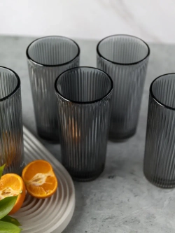 Набор ребристых бокалов для виски, 330 мл. 6 шт. Черные