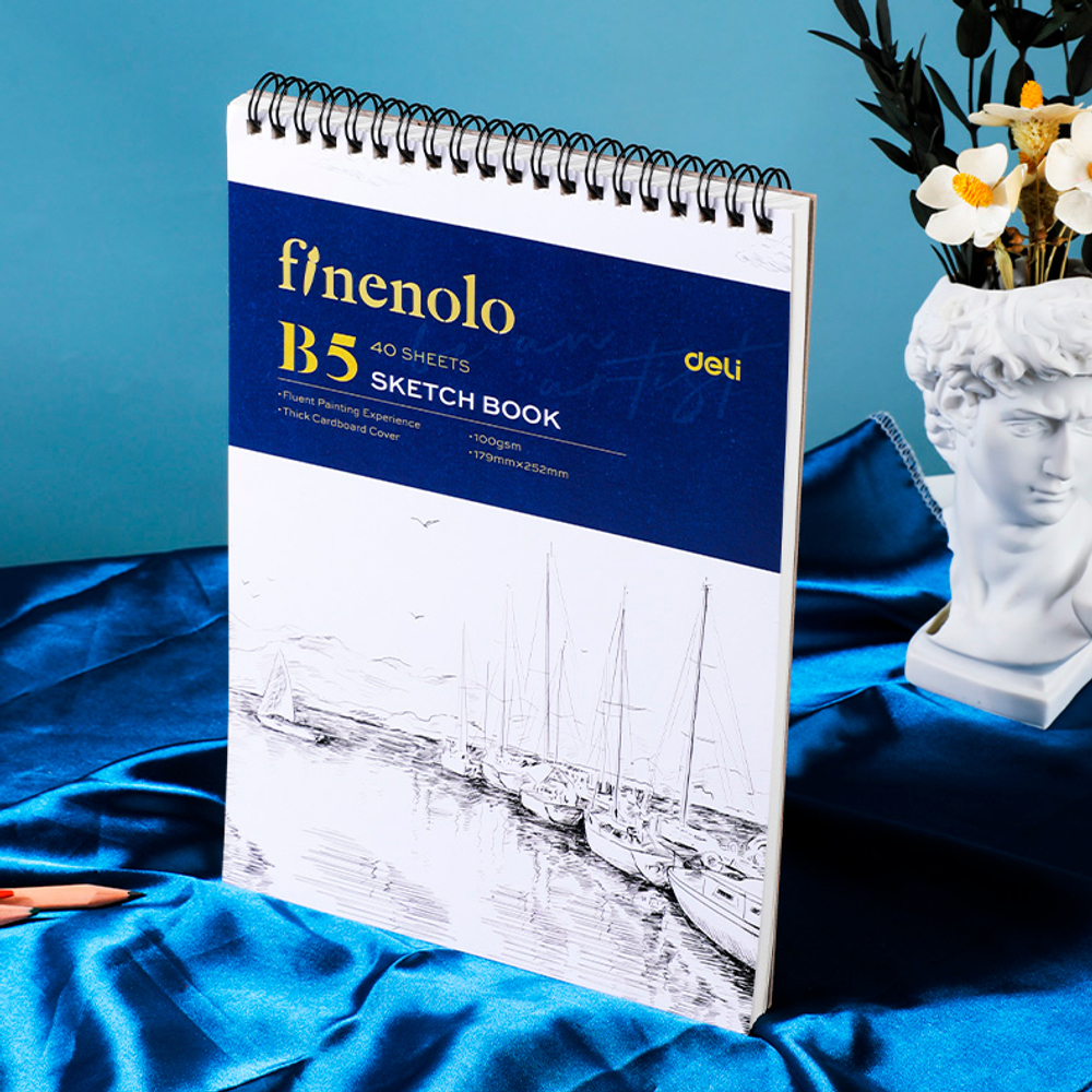 Скетчбук DELI "Finenolo ", B5, 40 л., 100 г/кв.м., жесткая подложка, на спирали