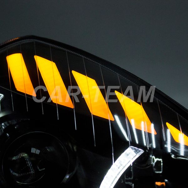 Фары Лада Приора передние в стиле BMW (ver.2) с би линзой без ангельских глазок и плавающими поворотниками , черная маска