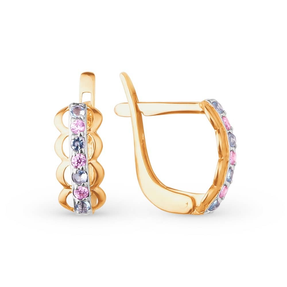 Серьги из золота с дорожкой из фианитов