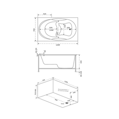 Ванна акриловая BAS Рио 1200х700 с каркасом