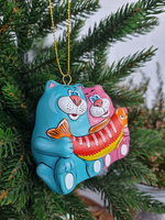 Коты рыбаки ёлочная игрушка из фарфора