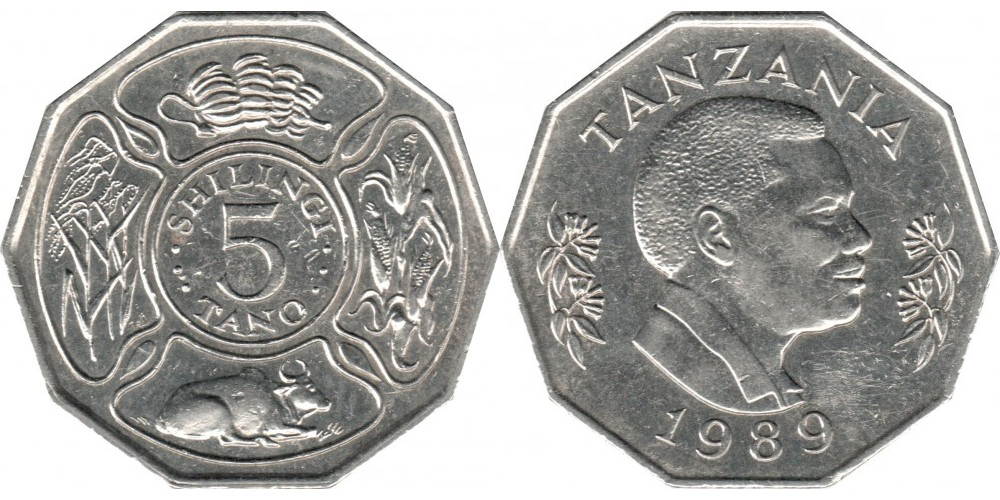 Танзания 5 шиллингов, 1989 Али Хасан Мвиньи XF