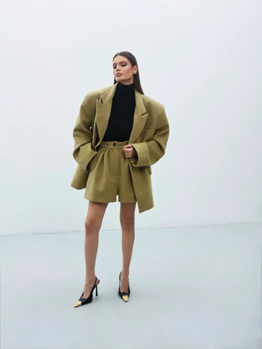 Пиджак оверсайз с объемными плечами, Зеленый