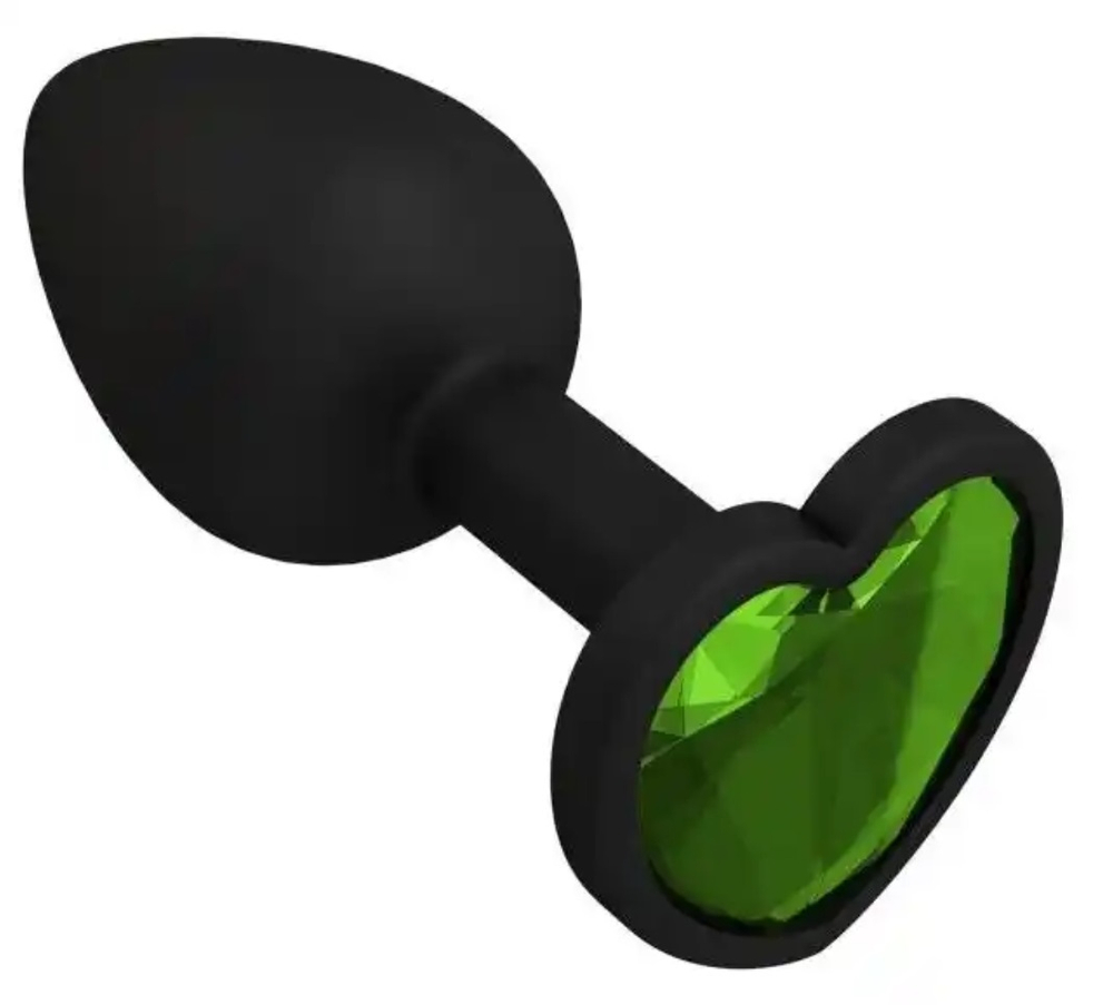 Анальная пробка силиконовая в виде сердечка с зеленым стразом 47608-MM