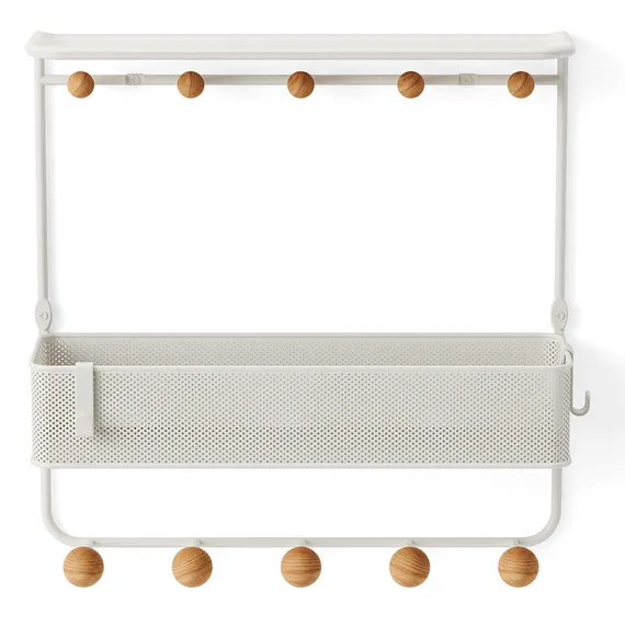 Полка настенная с крючками для аксессуаров Estique, белая/натуральное дерево