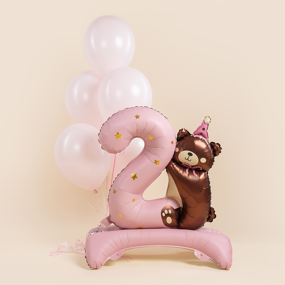 Цифра на 2 ГОДА "Розовая с медвежонком" 89 см