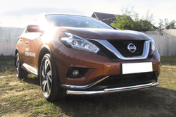 Защита переднего бампера (нержавейка) Nissan Murano (2014-2023) d57+d42 длинная
