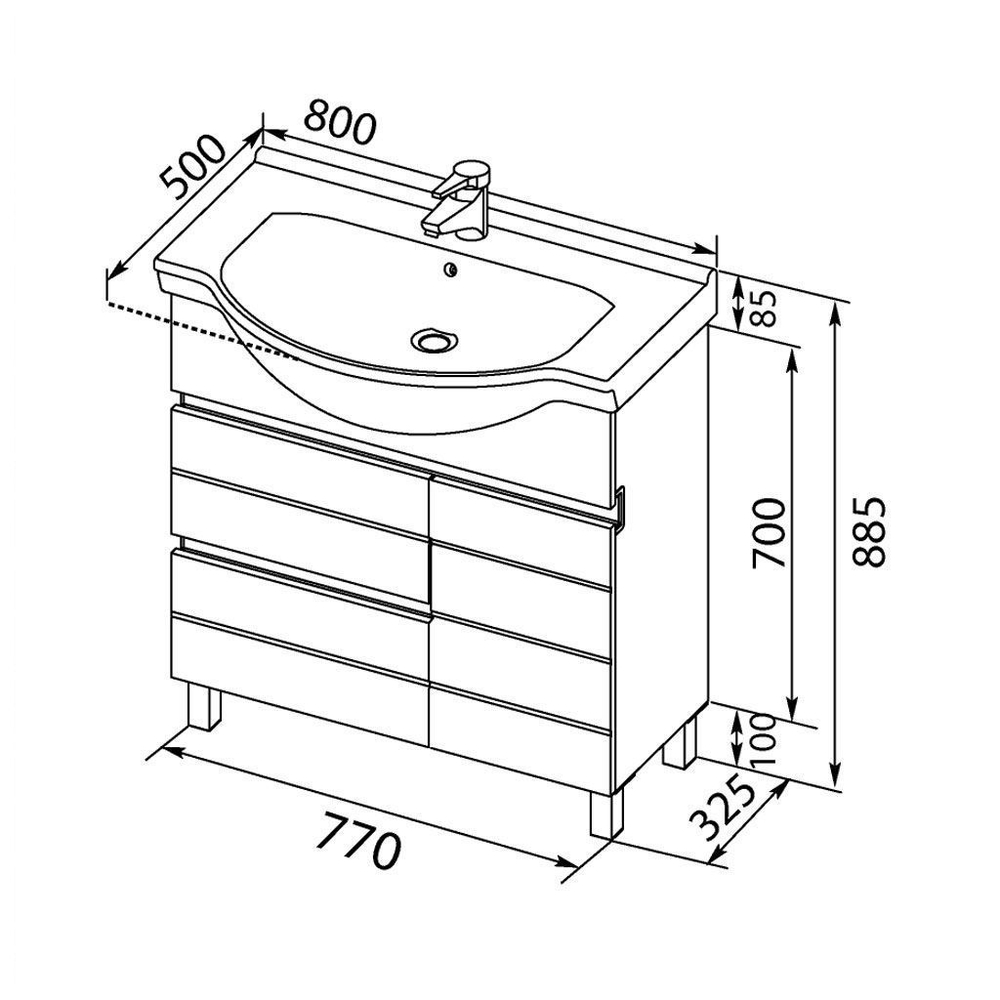 Тумба с раковиной Aquanet Доминика 80 черный