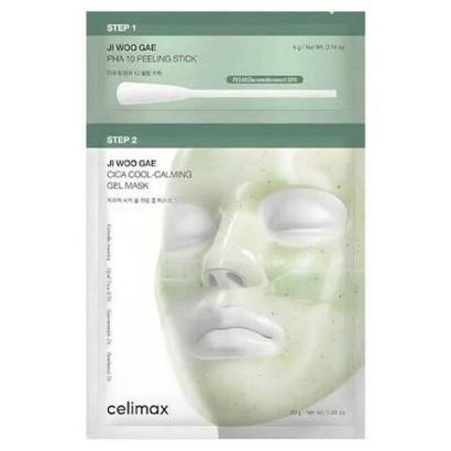 Celimax Ji Woo Gae Cica PHA Peel 2-Step Gel Mask двухэтапный уход: пилинг с PHA-кислотой и гидрогелевая маска с центеллой