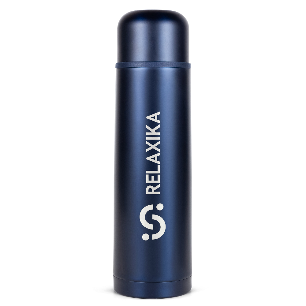 Термос Relaxika 101 (1 литр), темно-синий (стикерпак "7 вершин")