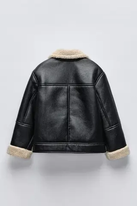 ZARA ДВУСТОРОННЯЯ КУРТКА-ДУБЛЕНКА, ЧЕРНЫЙ