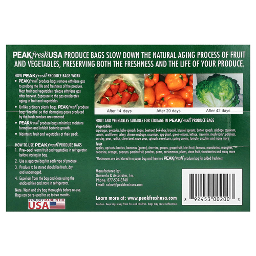 PEAKfresh USA, многоразовые пакеты с затяжками для хранения продуктов, 10 шт.