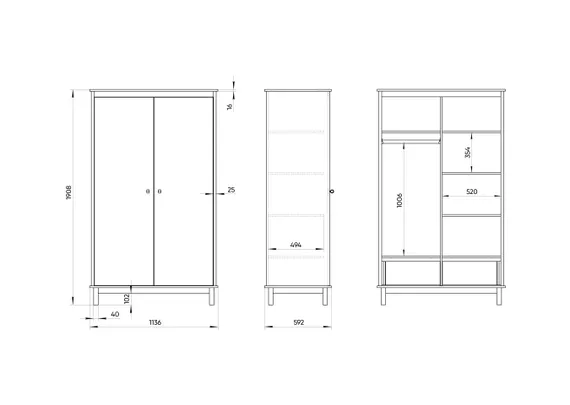 Шкаф Classic 2-х створчатый со скрытыми ящиками (белый)
