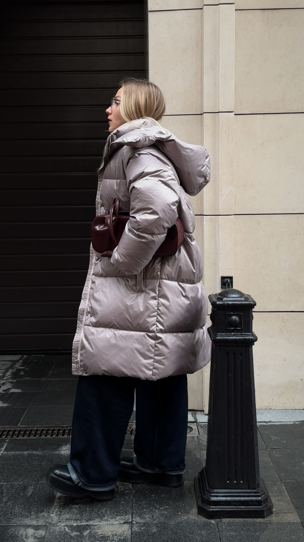 MIDI пуховик с объемным капюшоном, Beige Pink🐨🐨🐨