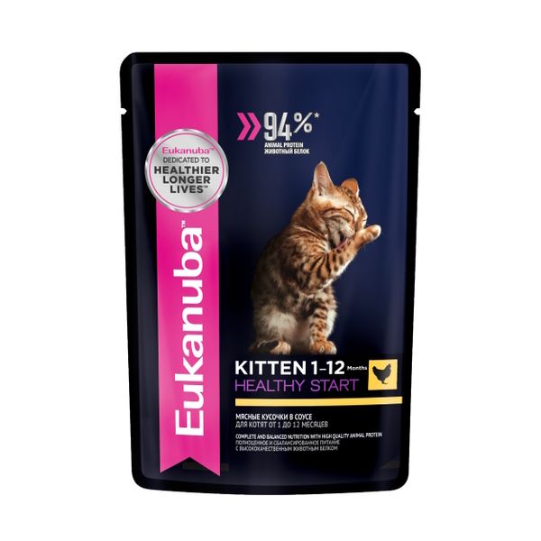 Пауч Eukanuba Kitten Healthy Start для котят, с курицей в соусе