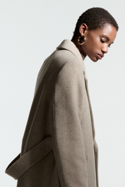 H&M Пальто из смесовой шерсти с поясом, светло-бежевый