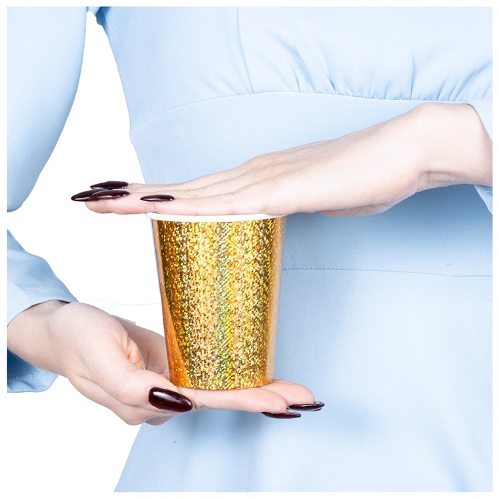 Стаканы голографичные в золотом цвете, 250 мл, 6 шт