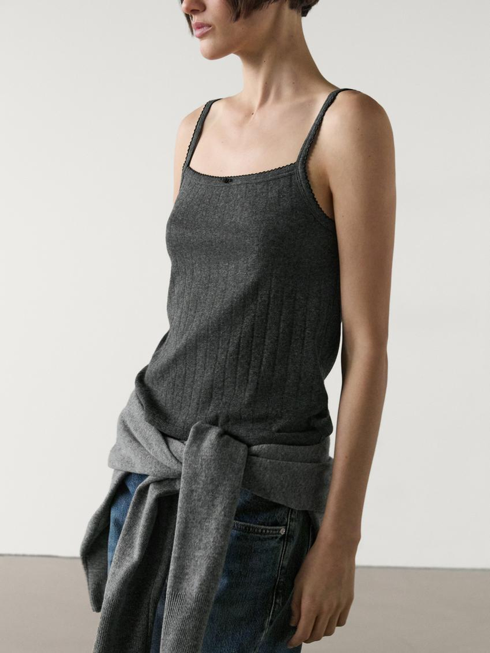 Massimo Dutti Трикотажный топ на бретелях, антрацитово-серый