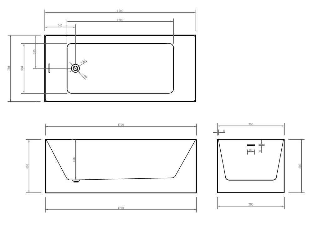 Акриловая ванна ABBER AB9274-1.7 белая