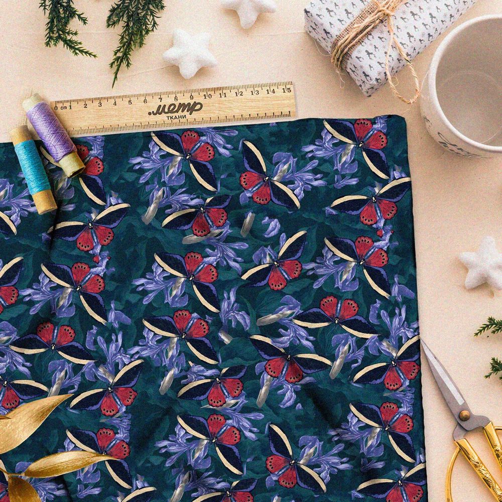Ткань оксфорд 210 «бабочки в ночи» стиля «нуар»