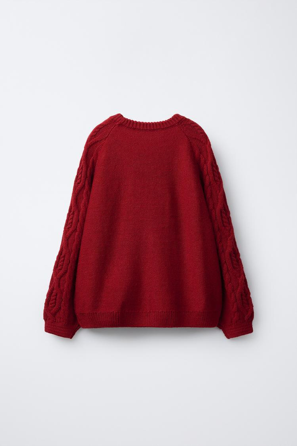 ZARA ВЯЗАНЫЙ СВИТЕР С УЗОРОМ «КОСЫ», КРАСНЫЙ