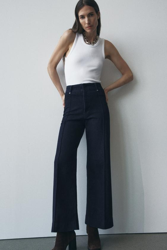 ZARA ДЖИНСЫ WIDE LEG С ВЫСОКОЙ ПОСАДКОЙ — ZW COLLECTION, СИНИЙ