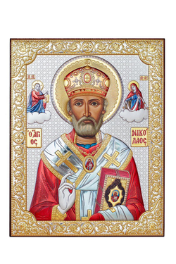 Николай Чудотворец, икона прямоугольная без рамки, красное дерево, эмаль 175х225