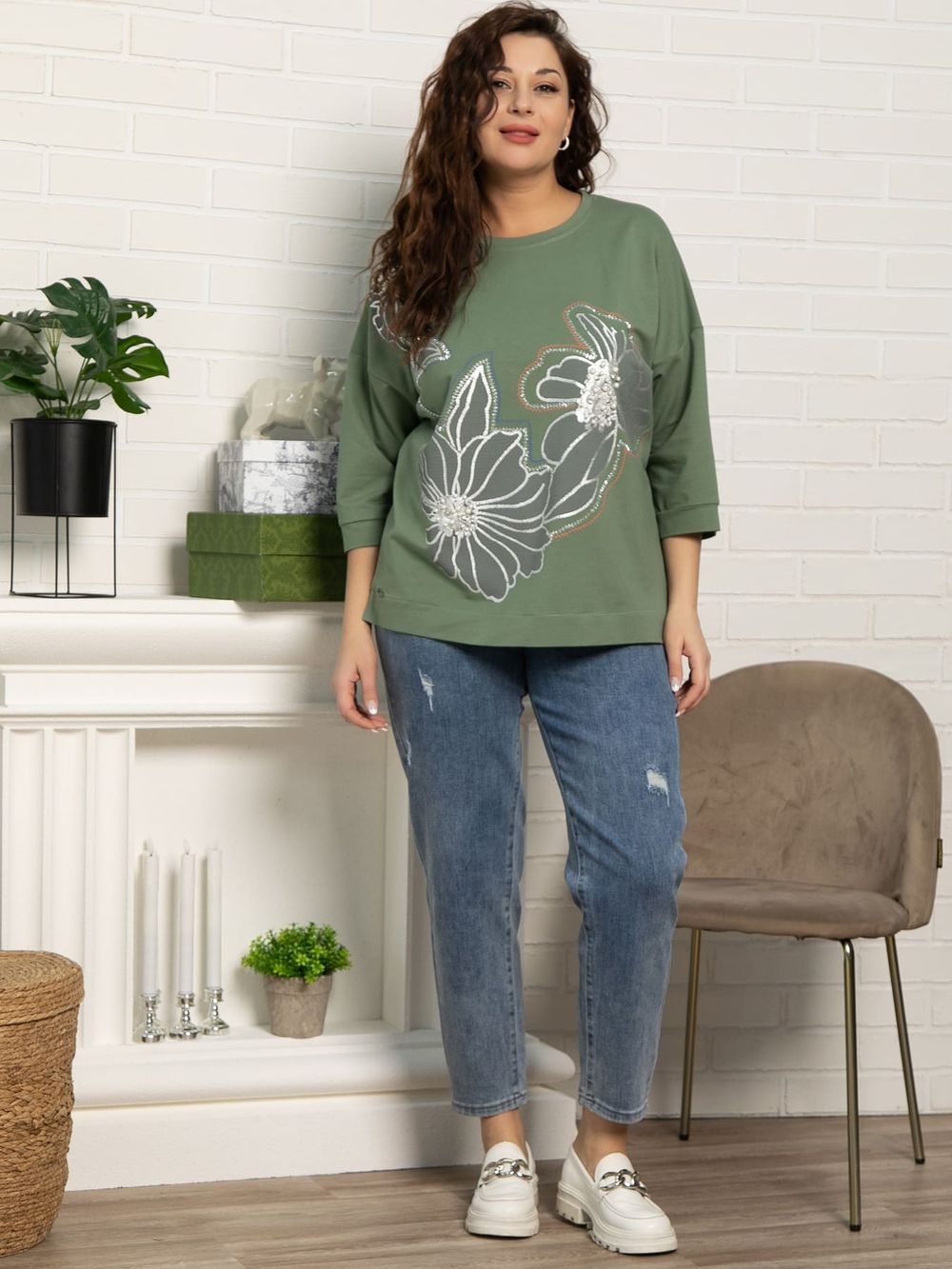 Блуза Цветочная рапсодия (зеленая) Б15312-18М LT Collection